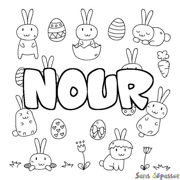 Coloriage prénom NOUR - d&eacute;cor Paques