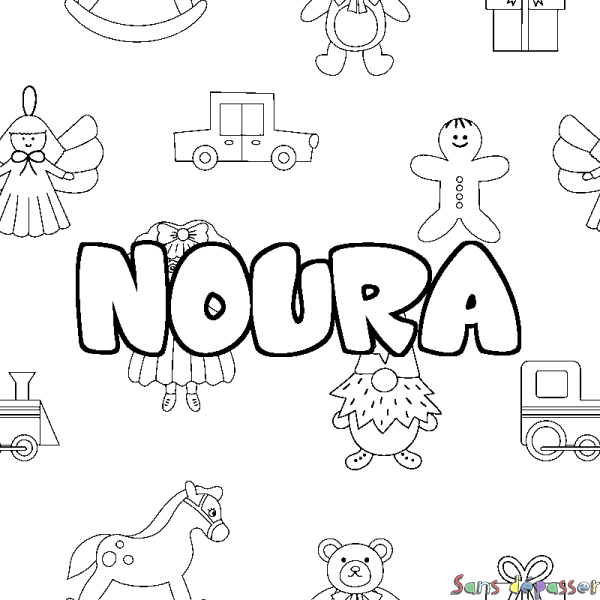 Coloriage prénom NOURA - d&eacute;cor Jouets