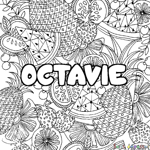 Coloriage prénom OCTAVIE - d&eacute;cor Mandala fruits