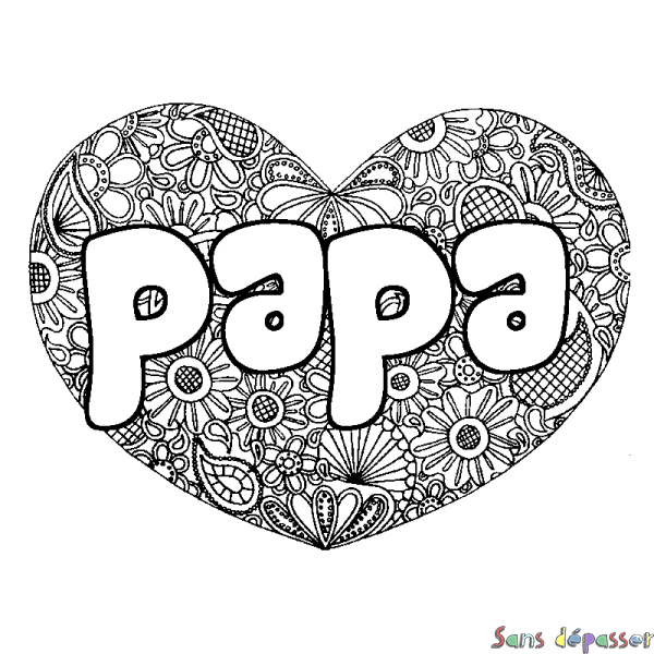 Coloriage prénom papa - d&eacute;cor Mandala coeur