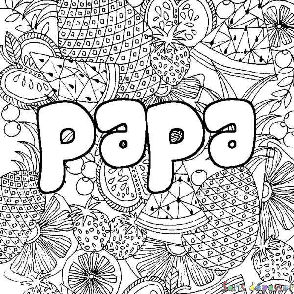 Coloriage prénom papa - d&eacute;cor Mandala fruits