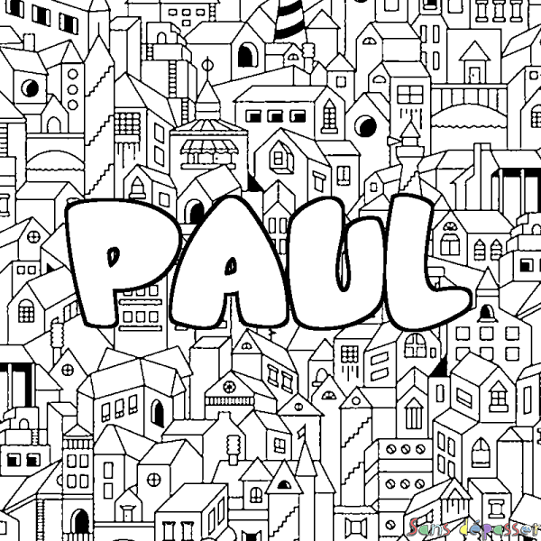 Coloriage prénom PAUL décor Ville Sans Dépasser