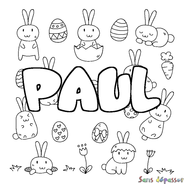 Coloriage prénom PAUL - d&eacute;cor Paques