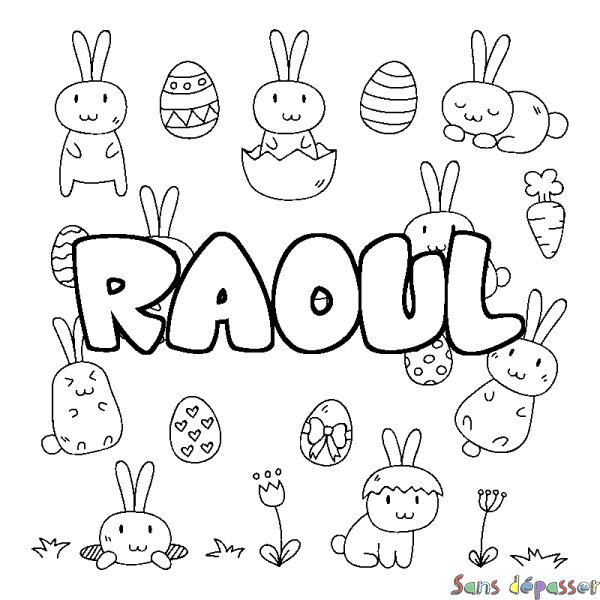 Coloriage prénom RAOUL - d&eacute;cor Paques