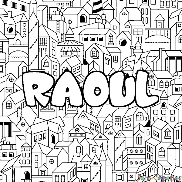 Coloriage prénom RAOUL - d&eacute;cor Ville