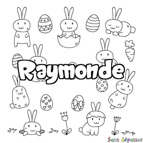 Coloriage prénom Raymonde - d&eacute;cor Paques