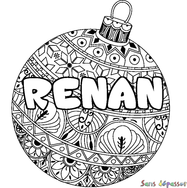 Coloriage prénom RENAN - décor Boule de Noel - Sans Dépasser