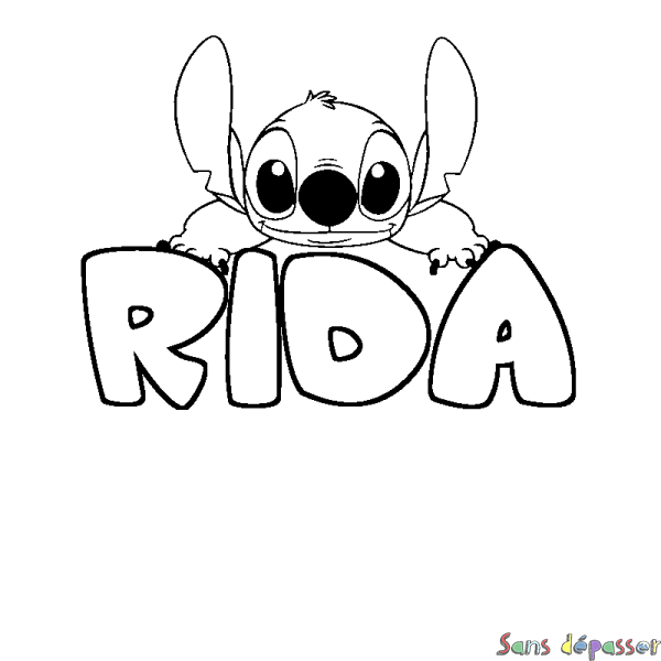 Coloriage prénom RIDA - d&eacute;cor Stitch