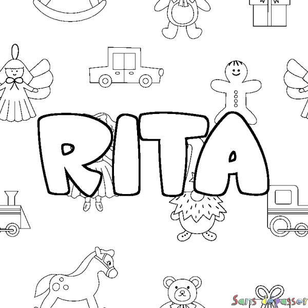 Coloriage prénom RITA - d&eacute;cor Jouets