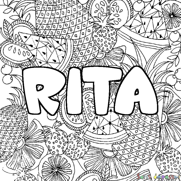 Coloriage prénom RITA - d&eacute;cor Mandala fruits