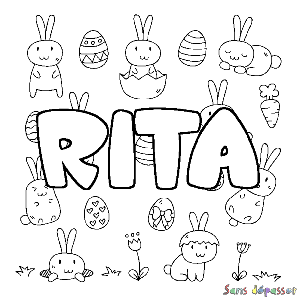 Coloriage prénom RITA - d&eacute;cor Paques