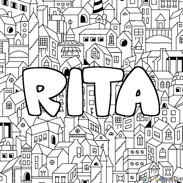 Coloriage prénom RITA - d&eacute;cor Ville