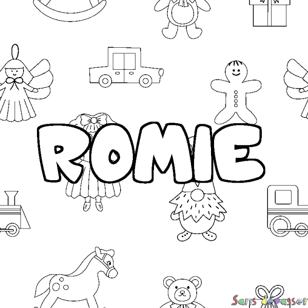 Coloriage prénom ROMIE - d&eacute;cor Jouets