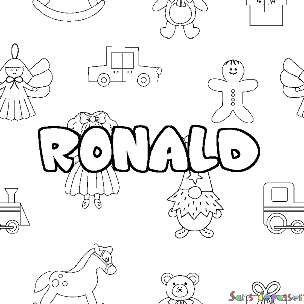 Coloriage prénom RONALD - d&eacute;cor Jouets