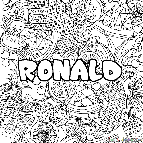 Coloriage prénom RONALD - d&eacute;cor Mandala fruits