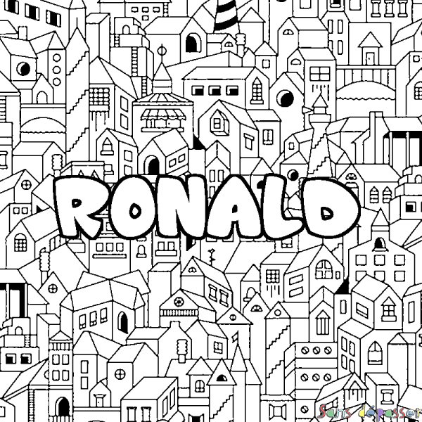 Coloriage prénom RONALD - d&eacute;cor Ville