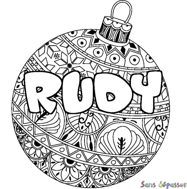 Coloriage prénom RUDY - d&eacute;cor Boule de No&euml;l