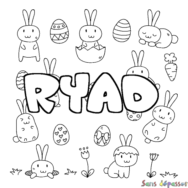 Coloriage prénom RYAD - d&eacute;cor Paques