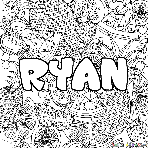 Coloriage Prenom Ryan Decor Mandala Fruits Sans Depasser