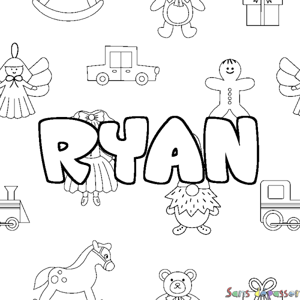 Coloriage prénom RYAN - d&eacute;cor Jouets