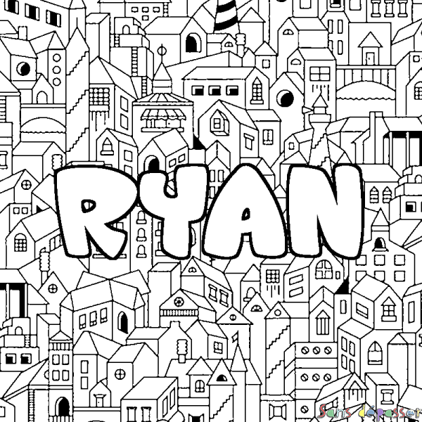 Coloriage prénom RYAN - d&eacute;cor Ville