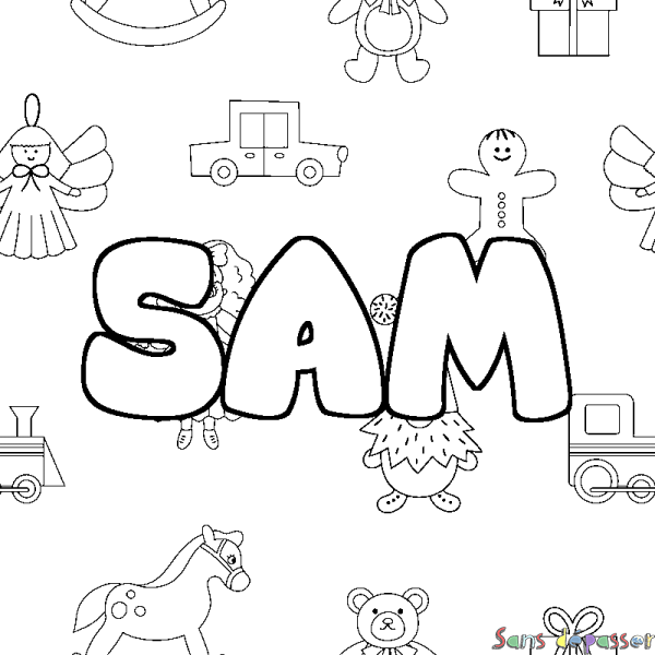 Coloriage prénom SAM - d&eacute;cor Jouets