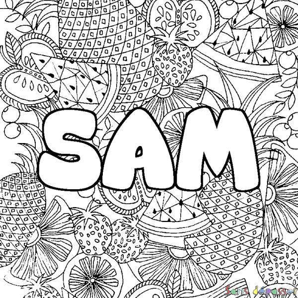 Coloriage prénom SAM - d&eacute;cor Mandala fruits