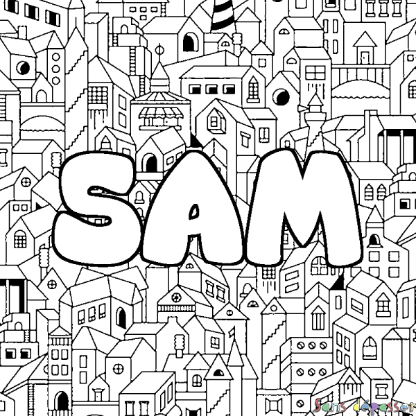 Coloriage prénom SAM - d&eacute;cor Ville