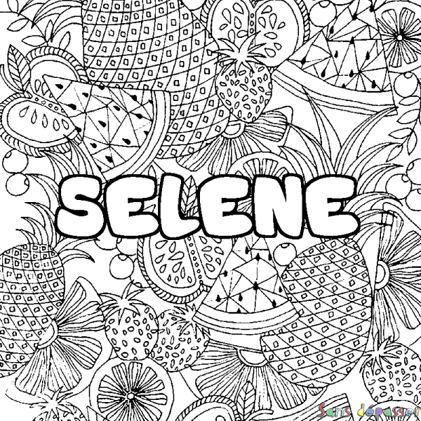 Coloriage prénom SELENE - d&eacute;cor Mandala fruits