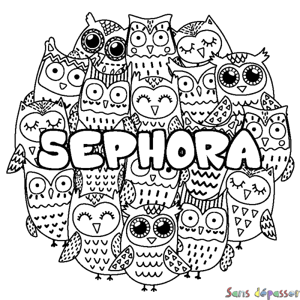 Coloriage prénom SEPHORA - d&eacute;cor Chouettes