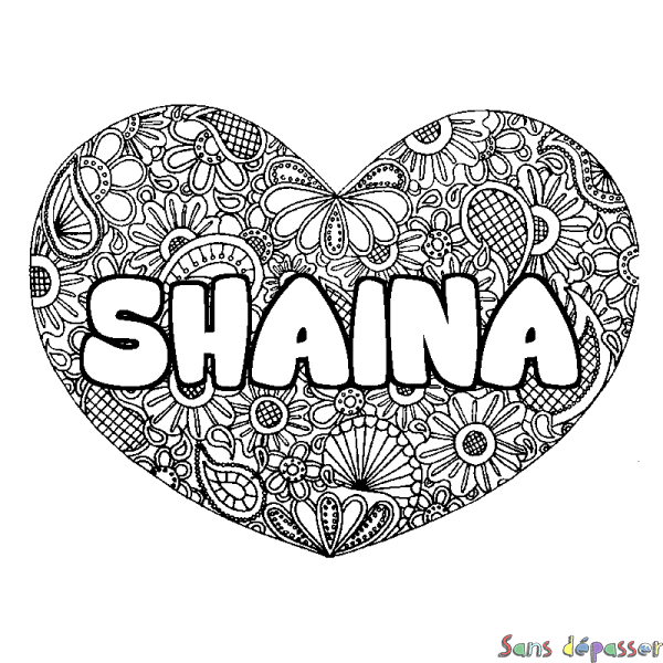 Coloriage prénom SHAINA - d&eacute;cor Mandala coeur