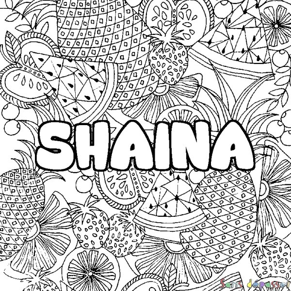 Coloriage prénom SHAINA - d&eacute;cor Mandala fruits