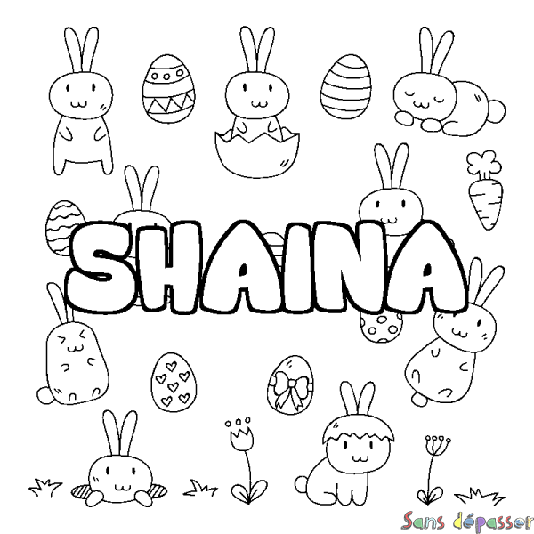 Coloriage prénom SHAINA - d&eacute;cor Paques