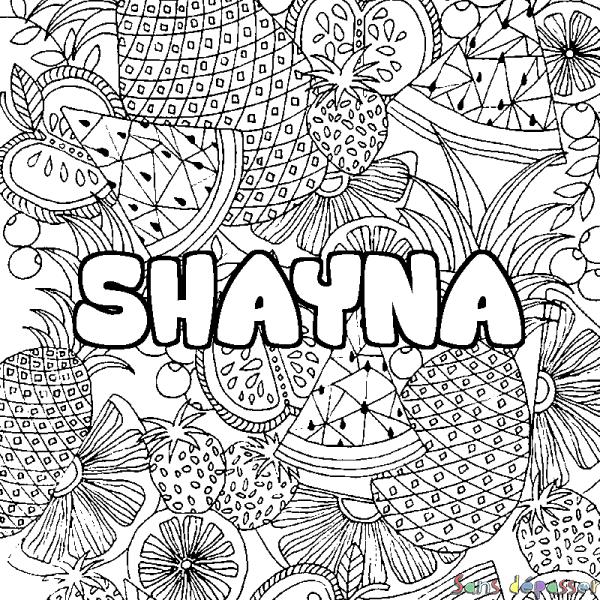 Coloriage prénom SHAYNA - d&eacute;cor Mandala fruits