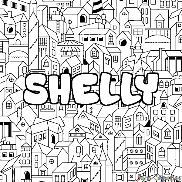 Coloriage prénom SHELLY - d&eacute;cor Ville