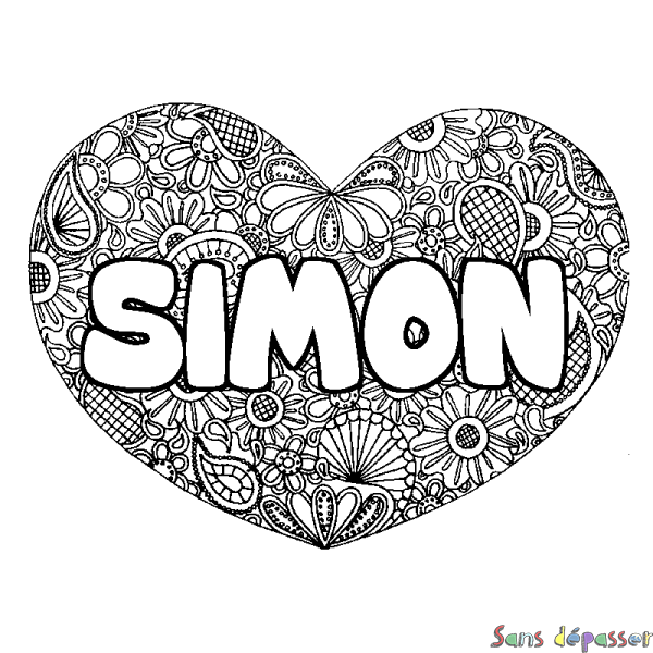 Coloriage Prenom Simon Decor Mandala Coeur Sans Depasser