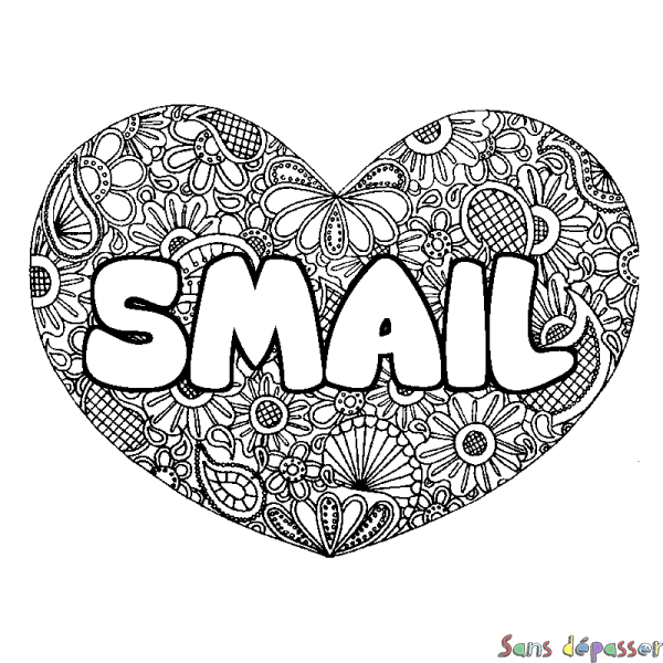 Coloriage prénom SMAIL - d&eacute;cor Mandala coeur