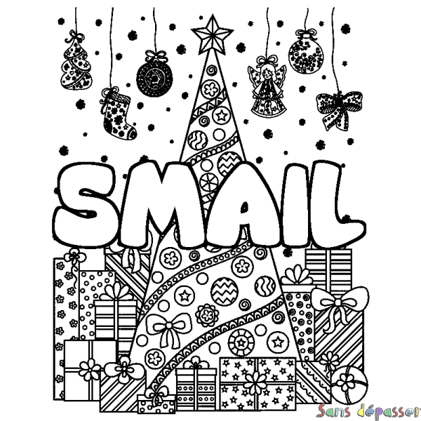 Coloriage prénom SMAIL - d&eacute;cor Sapin et Cadeaux