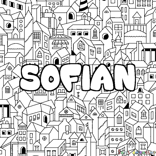 Coloriage prénom SOFIAN - d&eacute;cor Ville