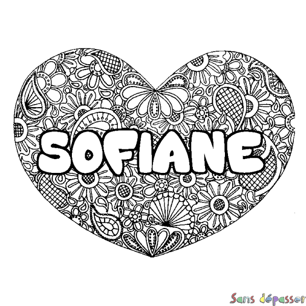 Coloriage prénom SOFIANE - d&eacute;cor Mandala coeur