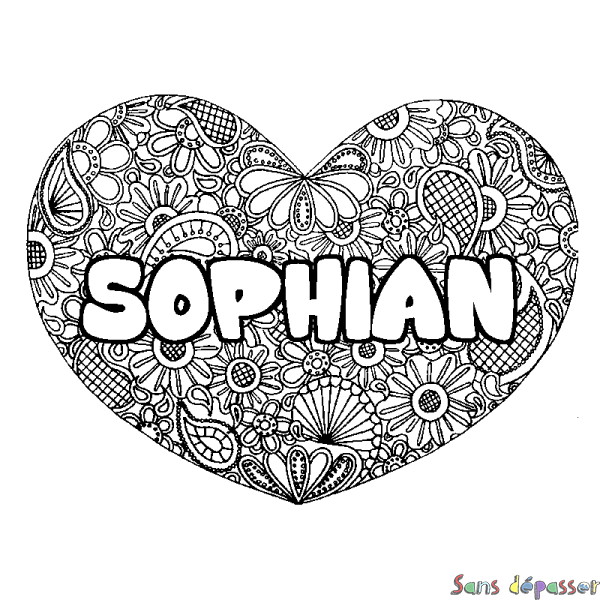 Coloriage prénom SOPHIAN - d&eacute;cor Mandala coeur