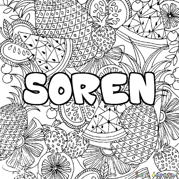 Coloriage prénom SOREN - d&eacute;cor Mandala fruits