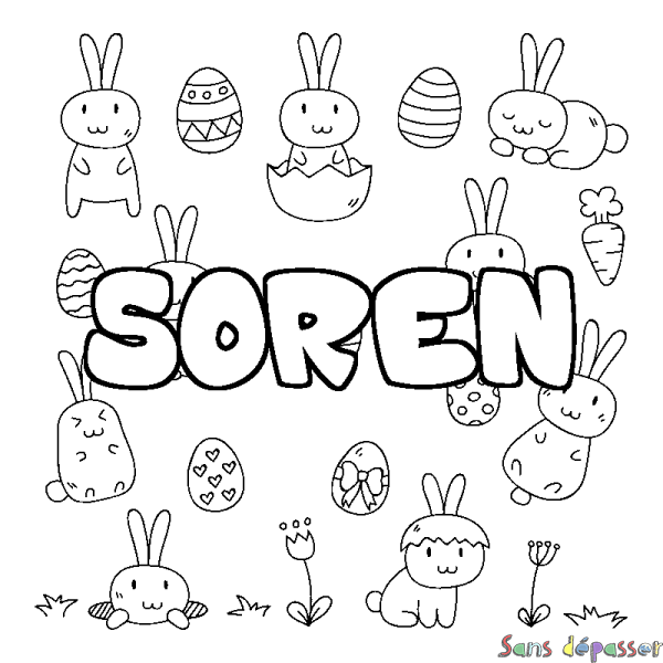 Coloriage prénom SOREN - d&eacute;cor Paques