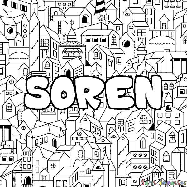 Coloriage prénom SOREN - d&eacute;cor Ville