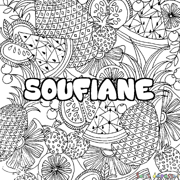 Coloriage prénom SOUFIANE - d&eacute;cor Mandala fruits