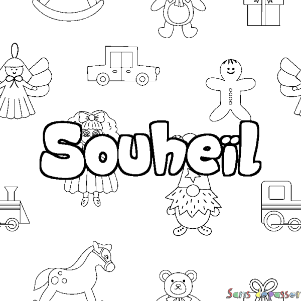 Coloriage prénom Souhe&iuml;l - d&eacute;cor Jouets