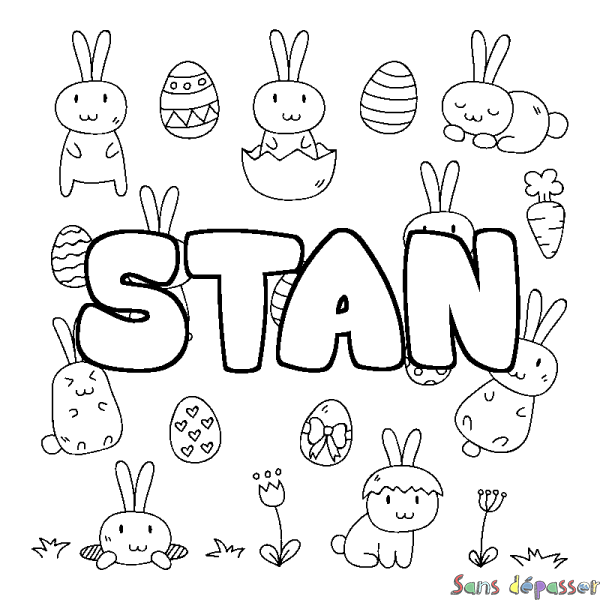 Coloriage prénom STAN - d&eacute;cor Paques