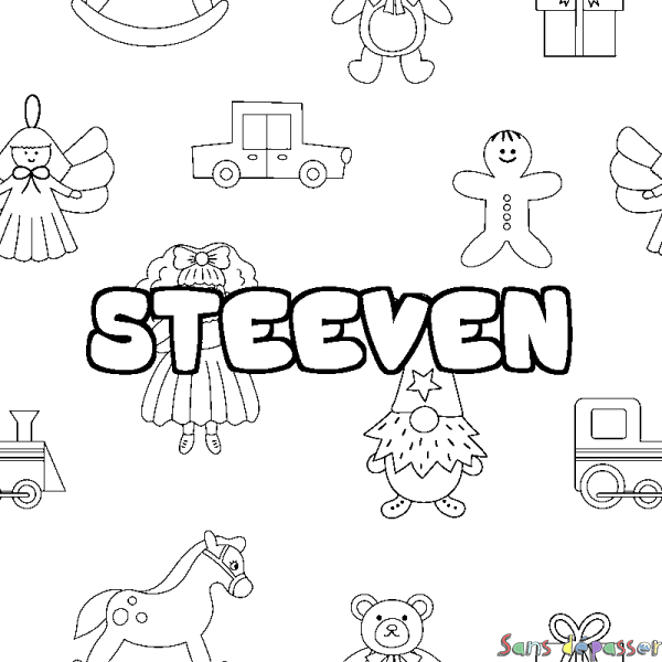 Coloriage prénom STEEVEN - d&eacute;cor Jouets