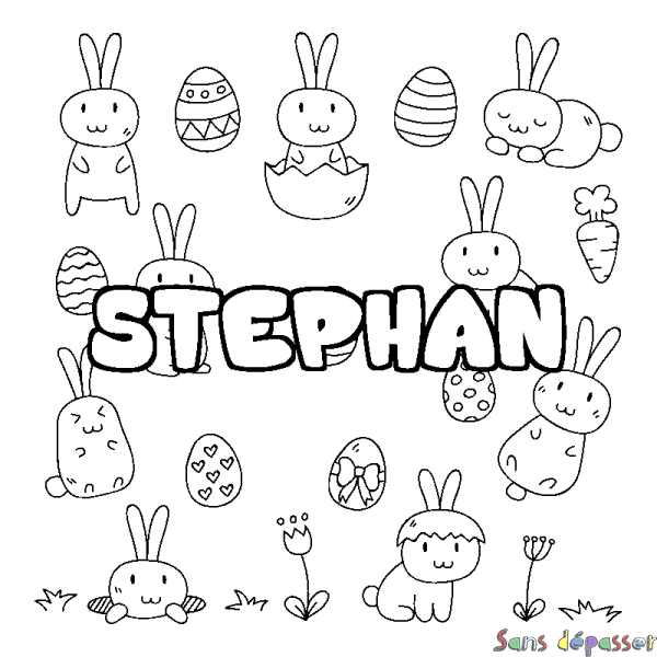 Coloriage prénom STEPHAN - d&eacute;cor Paques