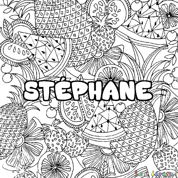 Coloriage prénom ST&Eacute;PHANE - d&eacute;cor Mandala fruits